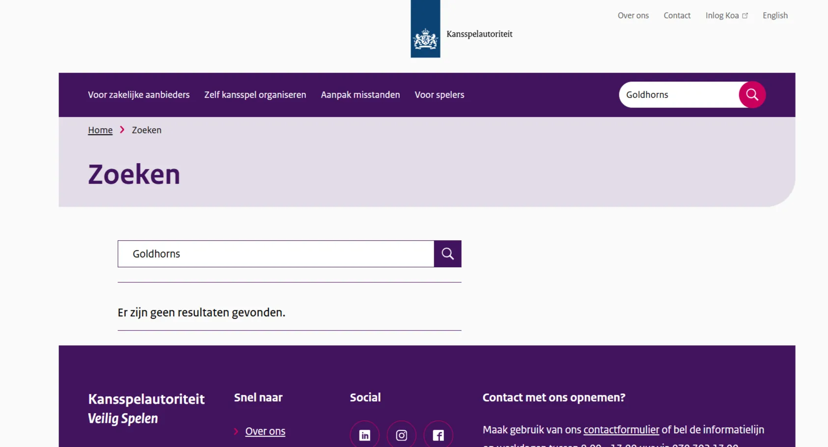 Echte registerweergave voor controle van de Goldhorns vergunning