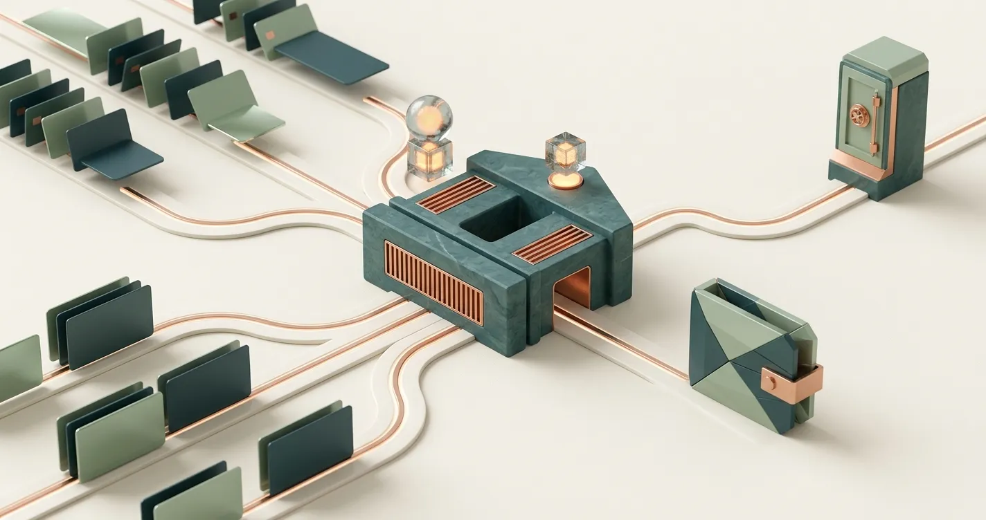 Conceptuele illustratie van betaalroutes en verificatiestappen